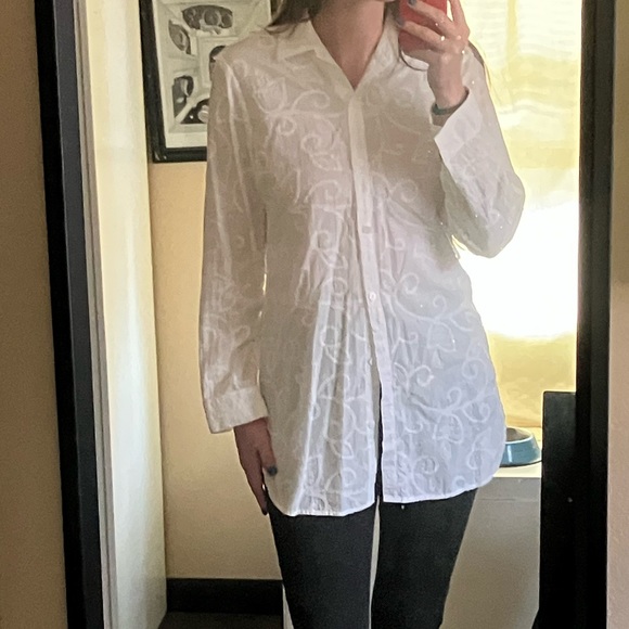 White Embroidered Long Sleeve Button Down - Picture 1 of 6